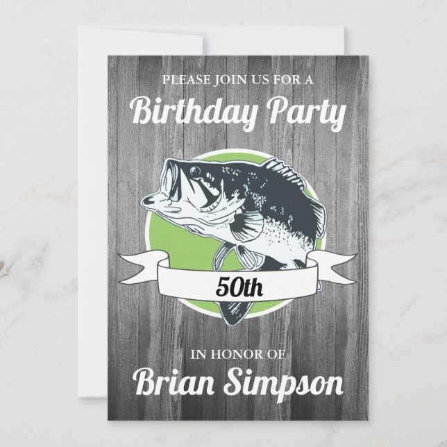 Bass Fishing Birthday Men's Sports Angler 50. Einladung (Vorderseite)