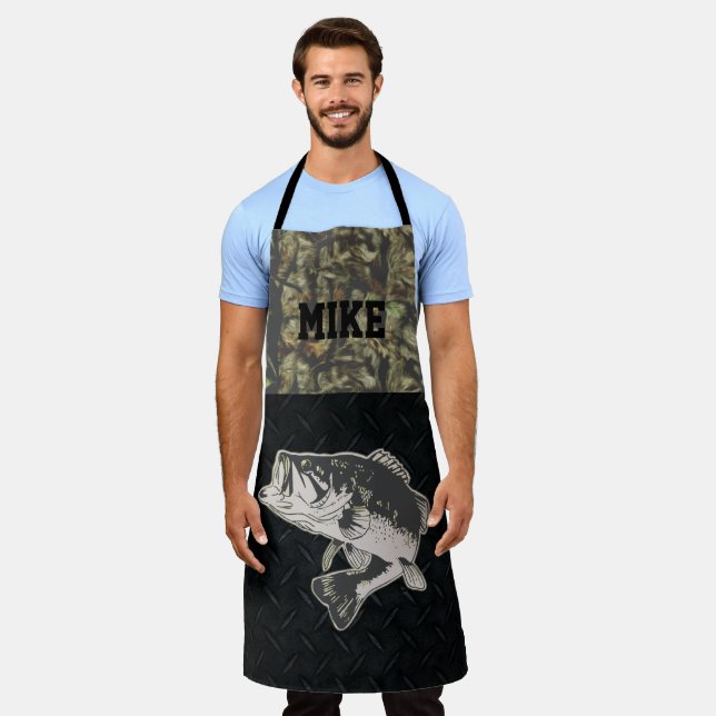 Bass Fishing Camouflage Männer Name Sport Cool Schürze (Getragen)