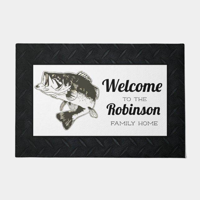 Bass Fishing Familienname Begrüßungsmatte Fußmatte (Vorderseite)