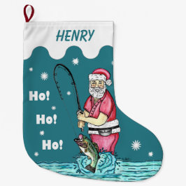 Bass Fishing Santa Claus Großer Weihnachtsstrumpf