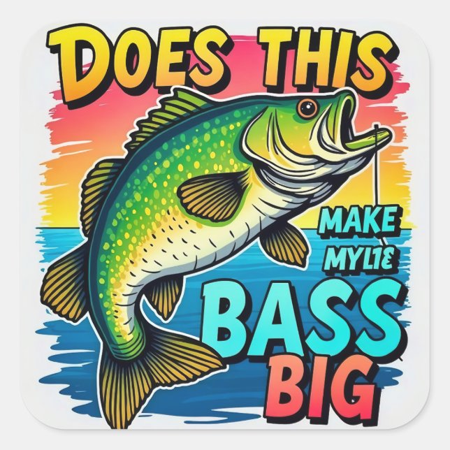 Bass Fishing Spaß Quadratischer Aufkleber (Vorderseite)