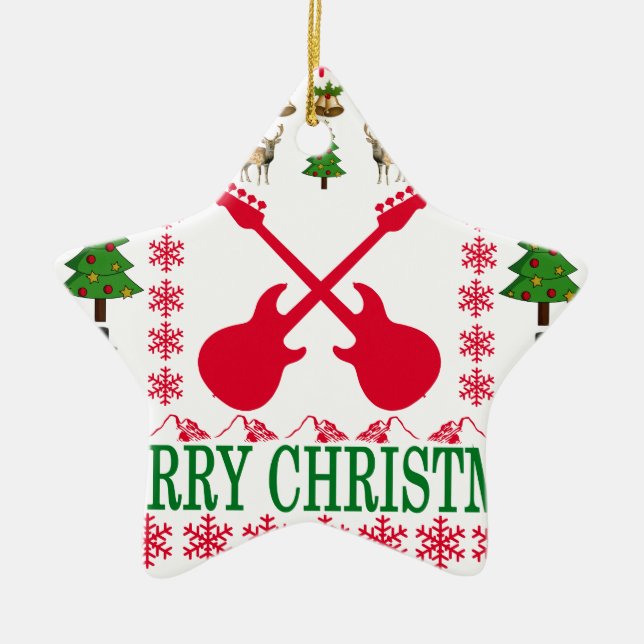 BASS-GITARREN-FROHE WEIHNACHTEN. KERAMIKORNAMENT (Vorne)