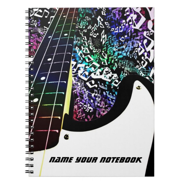 Bass-Gitarren-Regenbogen-Musiknoten-Notizbuch Notizblock (Vorderseite)