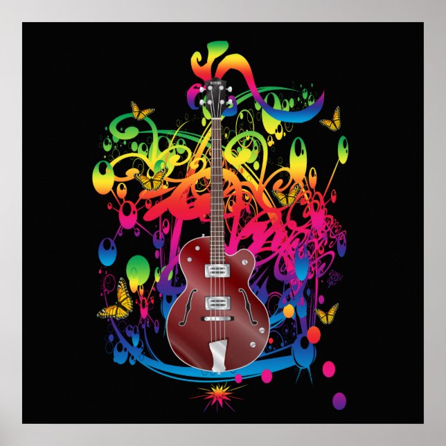 Bass Guitar Color Splash Poster (Vorne)