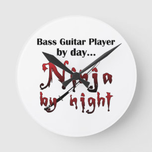 Bass Guitar Ninja Runde Wanduhr
