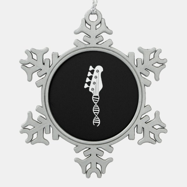 Bass Guitar Player Bassist Schneeflocken Zinn-Ornament (Vorderseite)