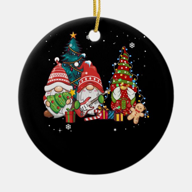 Bass Guitar Player Gnomes Funny Christmas Tree Lig Keramik Ornament (Vorne)