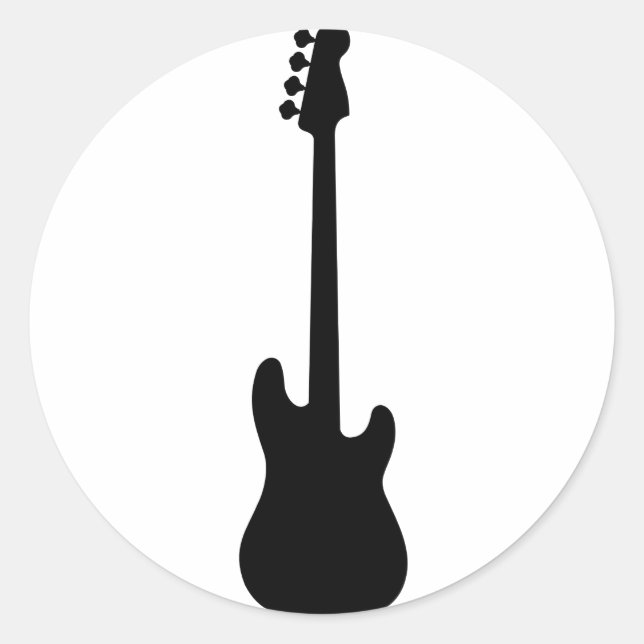 Bass Guitar Silhouette, Musikinstrument Runder Aufkleber (Vorderseite)