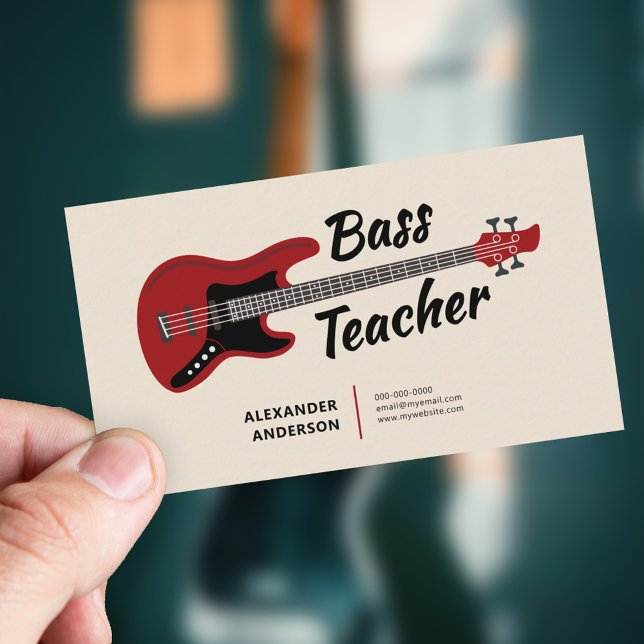Bass Guitar Teacher Visitenkarte (Bass Guitar Teacher Business Card)