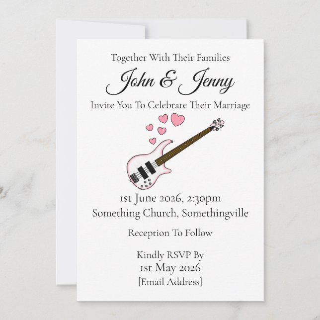Bass Guitar Wedding Einladung Bassist Musiker (Vorderseite)