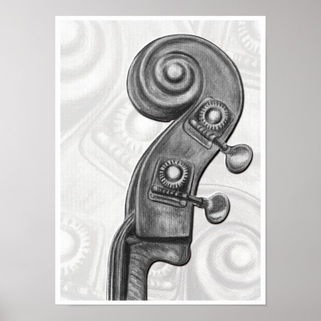 Bass Headstock - Charcomusik Kunst drucken Poster (Vorne)