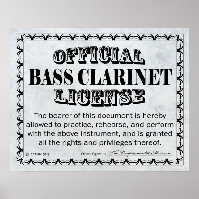 Bass Klarinettenlizenz Poster (Vorne)