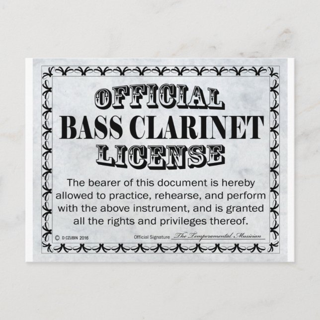 Bass Klarinettenlizenz Postkarte (Vorderseite)