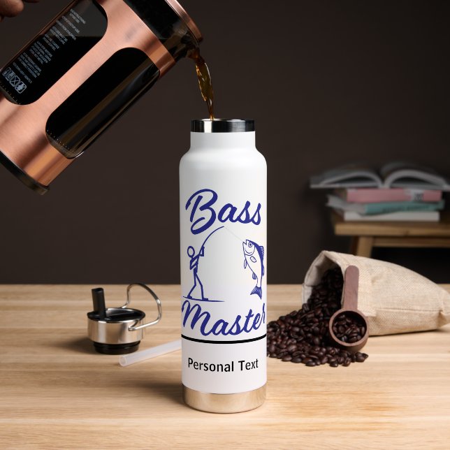 Bass Master Stick Man illustration, personalize Trinkflasche (Kaffee (gedreht))