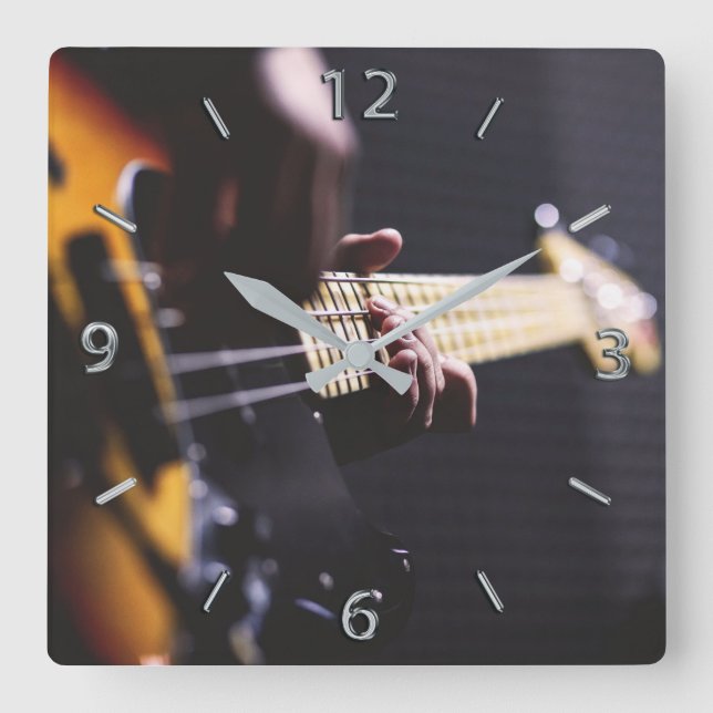 Bass Player Bass Guitar Music Quadratische Wanduhr (Vorderseite)