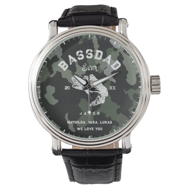 BASS VATER EVER Funny Fishing Vatertag Camouflagge Armbanduhr (Vorderseite)