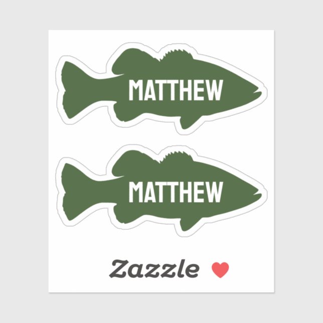 Basse de pêche verte personnalisée Sticker Nom de  (Feuille)