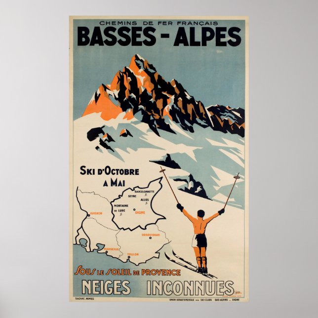 Basses Alpi Ski French Vintage Reiseplakat Poster (Vorne)