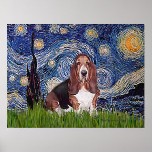 Basset 1 - Starry Night Poster