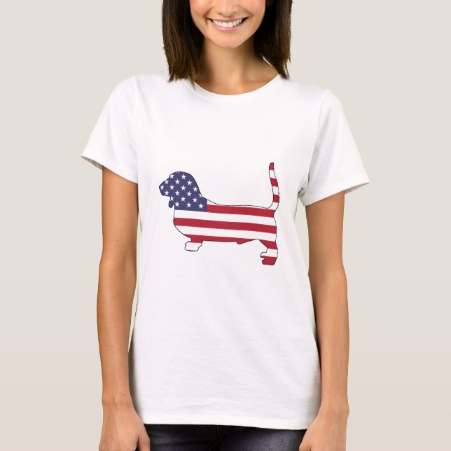 Basset "amerikanische Flagge " T-Shirt (Vorderseite)