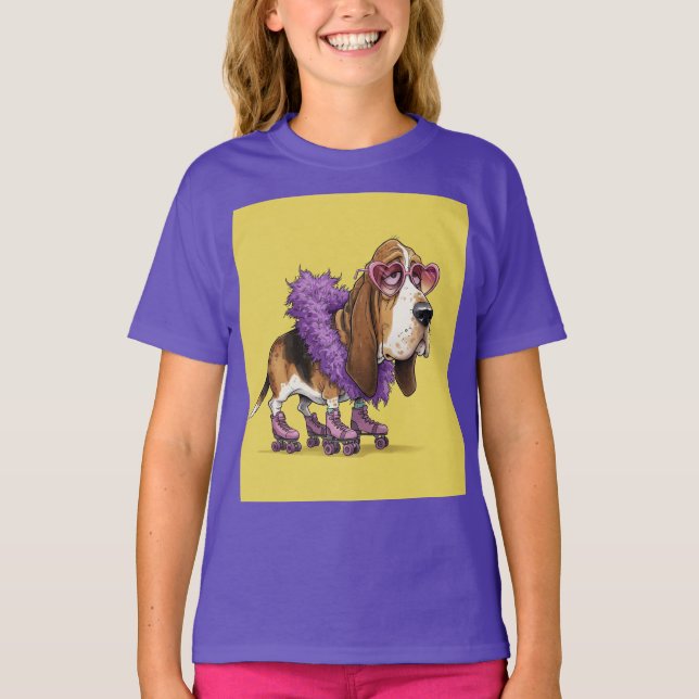 Basset auf Roller-Skaten von Natasha Us T-Shirt (Vorderseite)