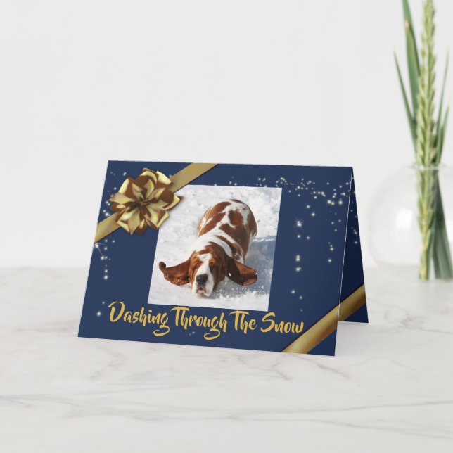 Basset auf Weihnachts-Weihnachtskarte Karte (Vorderseite)