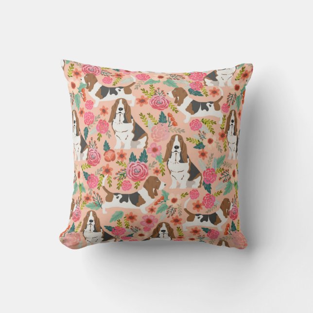 Basset-Blumenkissen - niedliches Hundedesign Kissen (Vorderseite)