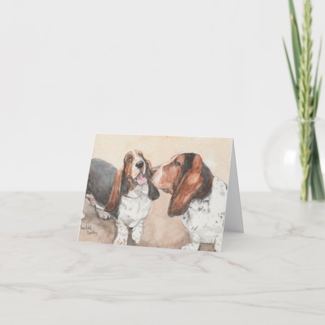 Basset Friends Dog Art Aquarellfarbenkarte (Vorderseite)