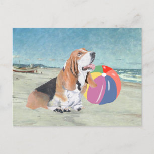 Basset Hound am Strand Postkarte