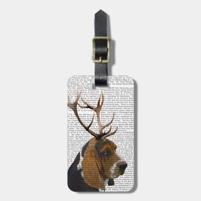 Basset Hound and Antlers Gepäckanhänger (Vorderseite vertikal)