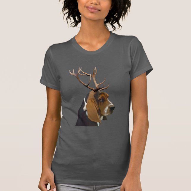 Basset Hound and Antlers T-Shirt (Vorderseite)