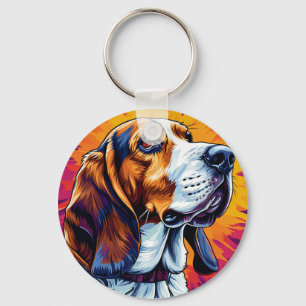🐶 Basset Hound auf farbenfrohem Hintergrund für d Schlüsselanhänger