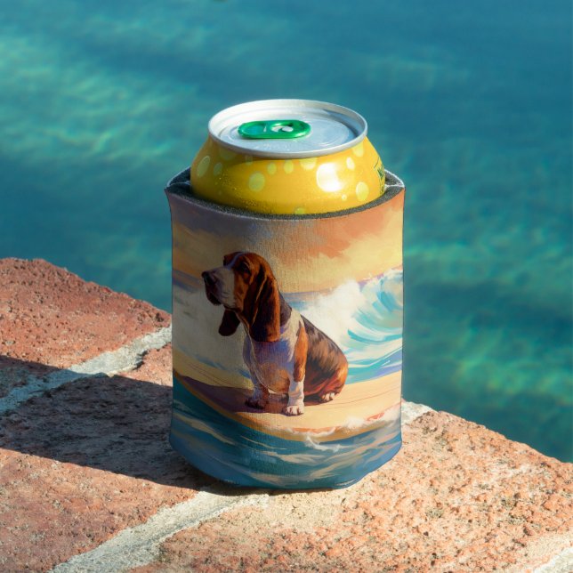 Basset Hound Beach Surfen Malerei Dosenkühler (In Situ Pool)