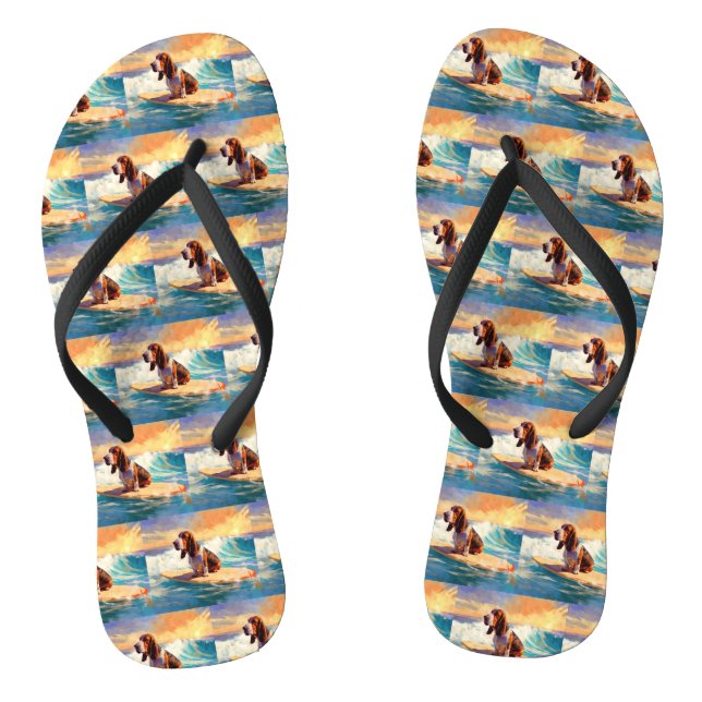 Basset Hound Beach Surfen Malerei Flip Flops (Fußbett)