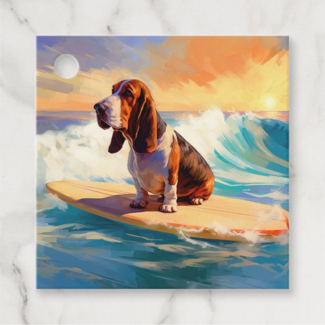 Basset Hound Beach Surfen Malerei Geschenkanhänger (Vorderseite)