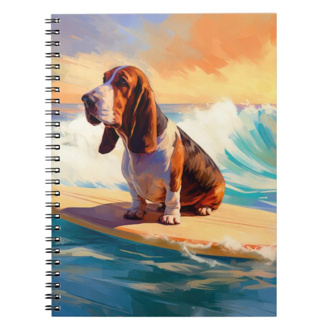 Basset Hound Beach Surfen Malerei Notizblock (Vorderseite)