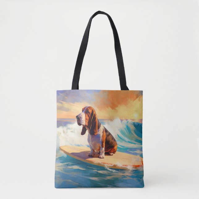 Basset Hound Beach Surfen Malerei Tasche (Vorderseite)