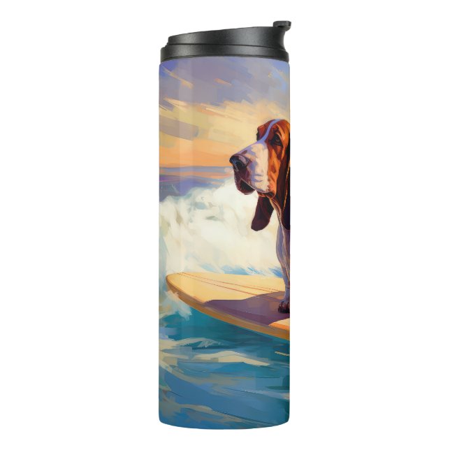 Basset Hound Beach Surfen Malerei Thermosbecher (Nach links gedreht)
