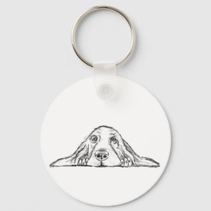basset hound black white simple puppy dog eyes schlüsselanhänger