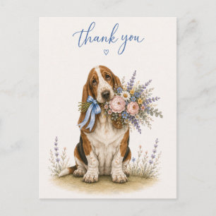Basset Hound Blumenstrauß Danke Postkarte