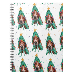 Basset Hound Breed Dog Pattern Sterne Weihnachten Notizblock