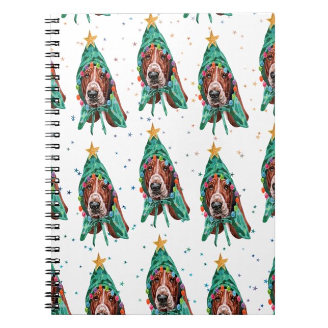 Basset Hound Breed Dog Pattern Sterne Weihnachten Notizblock (Vorderseite)