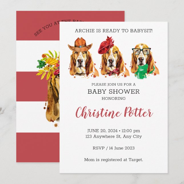 Basset Hound Chiot Thème Baby shower Invitation (Devant / Derrière)