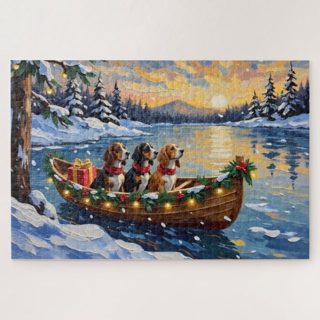 Basset Hound Christmas Boat Holiday (Horizontal)