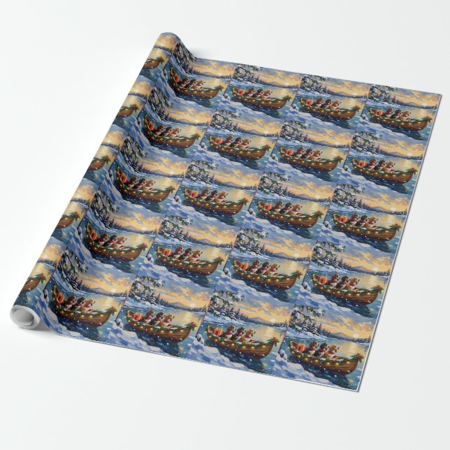 Basset Hound Christmas Boat Holiday Geschenkpapier (Ungerollt)