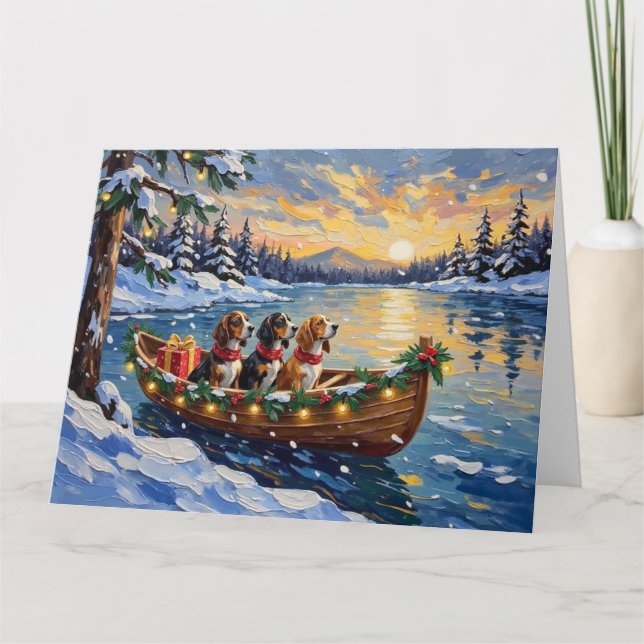Basset Hound Christmas Boat Holiday Karte (Vorderseite)