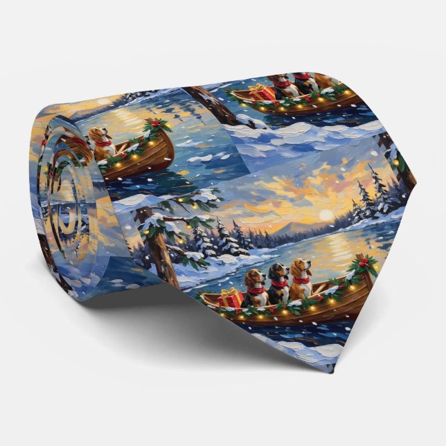 Basset Hound Christmas Boat Holiday Krawatte (Gerollt)