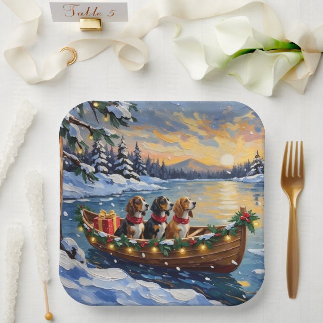 Basset Hound Christmas Boat Holiday Pappteller (Hochzeit)