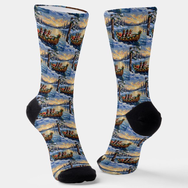 Basset Hound Christmas Boat Holiday Socken (Gewinkelt)