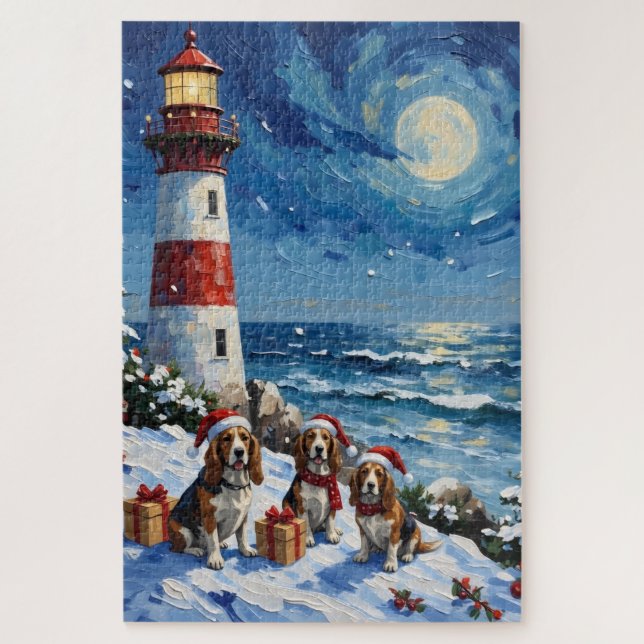 Basset Hound Christmas Lighthouse Holiday (Vertikal)